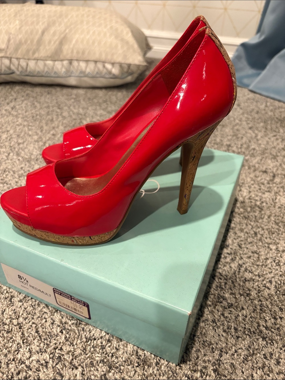Jessica Simpson Bright Red Patent Peep-Toe Pumps